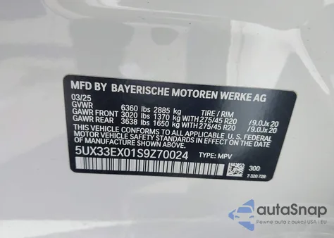 2025 BMW X6 xDrive40I from USA, damaged, VIN 5UX33EX01S9Z70024